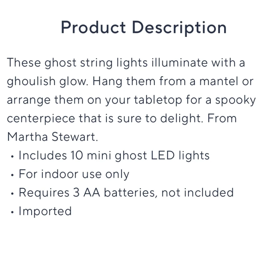 Martha Stewart 9' Ghost String Lights. New In Sealed Box.